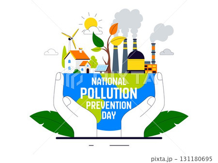 National Pollution Prevention Day Vector Illustration for Awareness Campaign, Featuring Factory Emissions, Forest Damage, and Vehicle Pollution Issues 131180695
