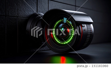 AI Surveillance Concept with Glowing Sensor Eye. AI themed Background. Generated Image 131181060