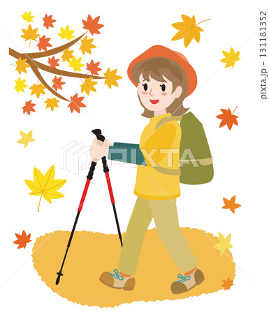 トレッキングをする女性のイラスト 131181352