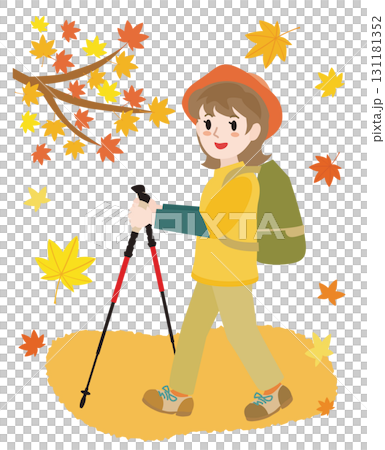 トレッキングをする女性のイラスト 131181352