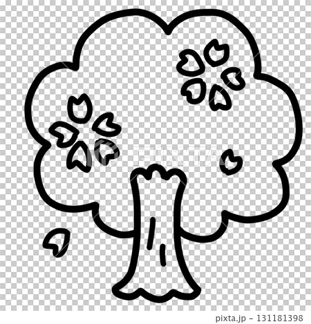 手描き線画の可愛い桜の木のイラスト 131181398