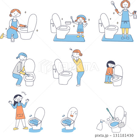 トイレ掃除をする人のイラストセット 131181430