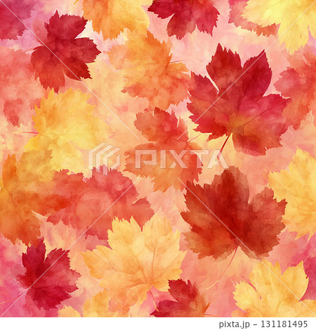 紅葉の背景 水彩風イラスト素材 秋の落ち葉パターン デザイン用テクスチャ 131181495