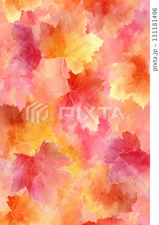 紅葉の背景 水彩風イラスト素材 秋の落ち葉パターン デザイン用テクスチャ 131181496