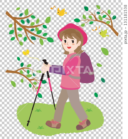 Illustration of a woman trekking Illustration of a woman trekking 131181538