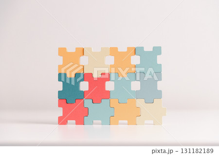 Concept of diversity, inclusion, equality is highlighted in team setup, wooden elements, symbolizing leadership, authority, influence, strong communication skills, inclusive organizational structure. 131182189