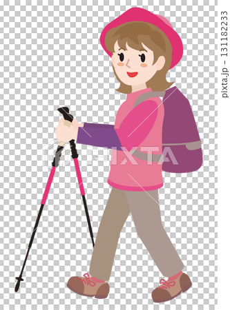 トレッキングをする女性のイラスト 131182233