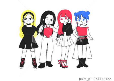 女性K-POPグループ風のかわいいイラスト　カラフルver 131182422