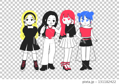 女性K-POPグループ風のかわいいイラスト　カラフルver 131182422