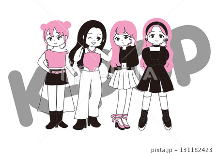女性K-POPグループ風のかわいいイラスト 131182423