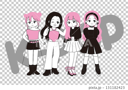 女性K-POPグループ風のかわいいイラスト 131182423