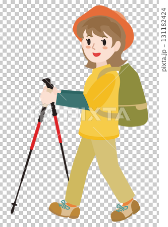 Illustration of a woman trekking Illustration of a woman trekking 131182424