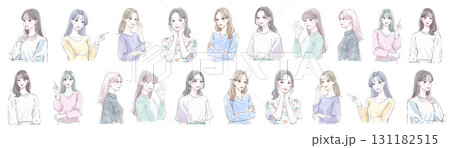 水彩画・手描き風の女性・女の子のイラスト素材 131182515