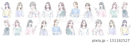 水彩画・手描き風の女性・女の子のイラスト素材 131182527