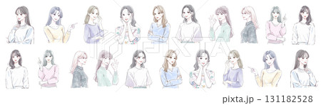 水彩画・手描き風の女性・女の子のイラスト素材 131182528