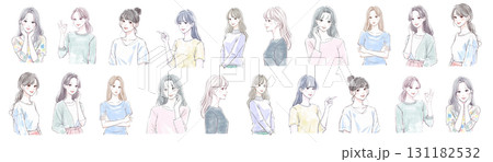 水彩画・手描き風の女性・女の子のイラスト素材 131182532