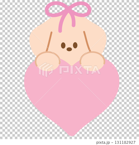 Cute illustration of puppy and pink heart blank space to insert text for text bubble, label, sticker, animal, pet shop, vet, adopt and rescue animals, dog cartoon, print, Valentine's Day, name tag 131182927