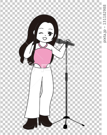 スタンドマイクで歌う女性アイドルのイラスト 131182988