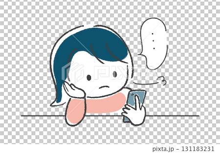 手繪女人看著智慧型手機螢幕嘆息 131183231