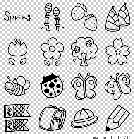 Cute hand-drawn line drawing spring illustration material set 131184736