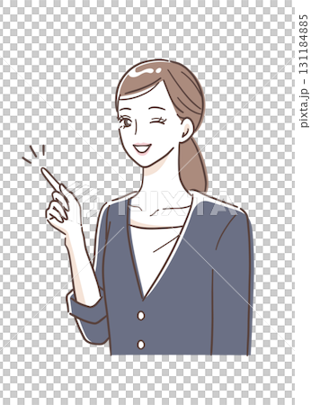 一位微笑的女人指著的插畫素材 131184885