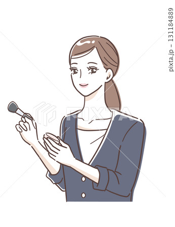 店頭でメイクをする女性店員のイラスト素材 131184889