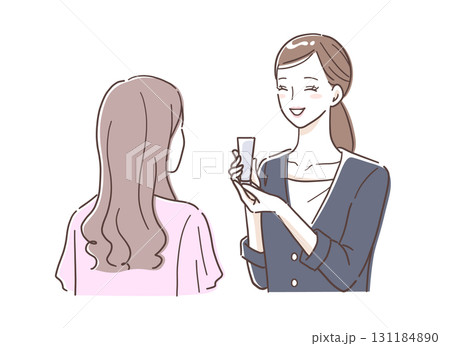 女性に化粧品をオススメする美容部員のイラスト素材 131184890