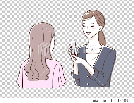 女性に化粧品をオススメする美容部員のイラスト素材 131184890