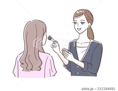 女性にメイクをするビューティーアドバイザーのイラスト素材 131184891