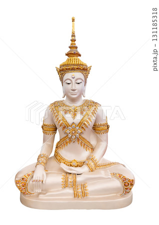 Buddha statue, Somdej Ong Phatom. Golden Buddha statue in meditation, isolated on a transparent background. PNG file. 131185318