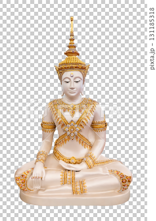 Buddha statue, Somdej Ong Phatom. Golden Buddha statue in meditation, isolated on a transparent background. PNG file. 131185318