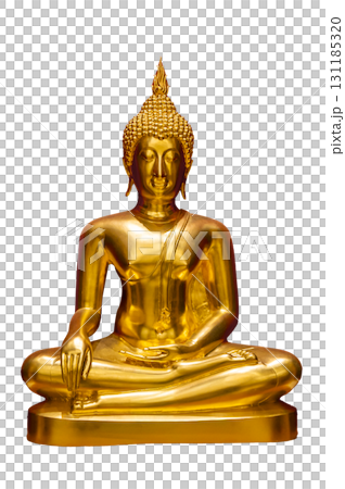 Golden Buddha statue meditating isolated on transparent background PNG file 131185320
