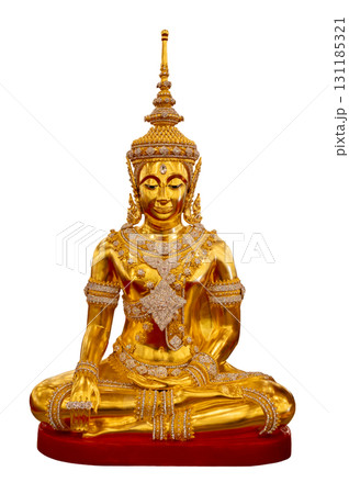 Buddha statue, Somdej Ong Phatom. Golden Buddha statue in meditation, isolated on a transparent background. PNG file. 131185321