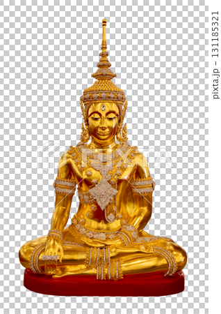 Buddha statue, Somdej Ong Phatom. Golden Buddha statue in meditation, isolated on a transparent background. PNG file. 131185321