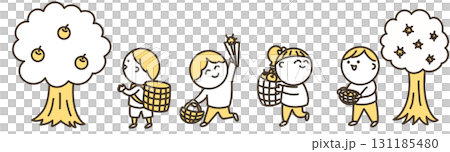 孩子們採摘秋天的水果顏色 131185480