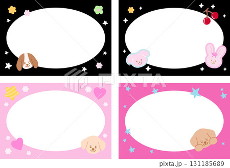 Cute frame set with puppy, bunny, cherry, heart, flowers for polaroid photo, rectangle ad template, social media post, banner, notepad, sticky note, memo, paper, poster, easter, animal print, pet shop Cute frame set with puppy, bunny, cherry, heart, flowers for polaroid photo, rectangle ad template, social media post, banner, notepad, sticky note, memo, paper, poster, easter, animal print, pet shop 131185689