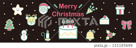クリスマスと冬のアイコンバナー　サンタ　トナカイ　雪　プレゼント 131185699