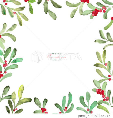 水彩画。水彩タッチのクリスマスフレーム。12月のクリスマスベクター水彩背景。クリスマスイラスト。 131185957