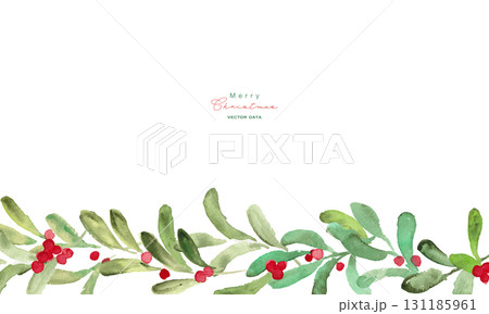 水彩画。水彩タッチのクリスマスフレーム。12月のクリスマスベクター水彩背景。クリスマスイラスト。 131185961