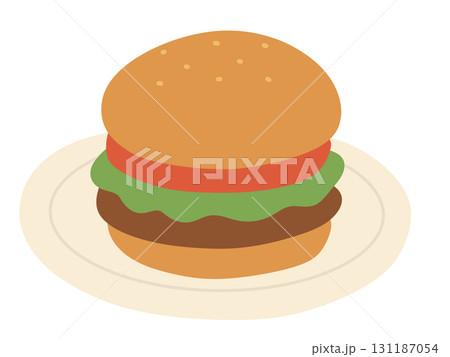 お皿にのったハンバーガーのイラスト 131187054