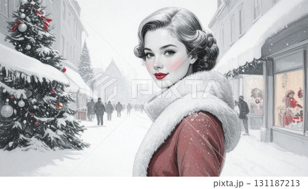 レトロなクリスマスのバナー(モノクロ) 131187213