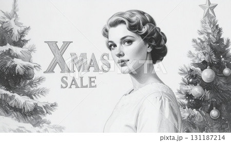レトロなクリスマスのバナー(モノクロ) 131187214