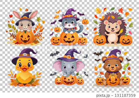 ハロウィン　アニマルイラストセット 131187359