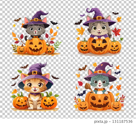萬聖節貓插圖集 131187536