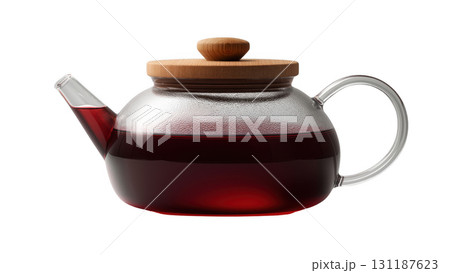 Rich autumn mulled wine displayed in a glass teapot, created AI, PNG 131187623