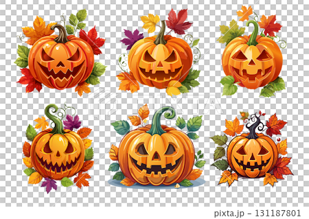 ハロウィン　ジャックオーランタン　イラストセット 131187801