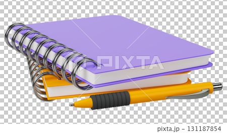 Spiral Notebooks with Yellow Pen 3D Render Spiral Notebooks with Yellow Pen 3D Render 131187854