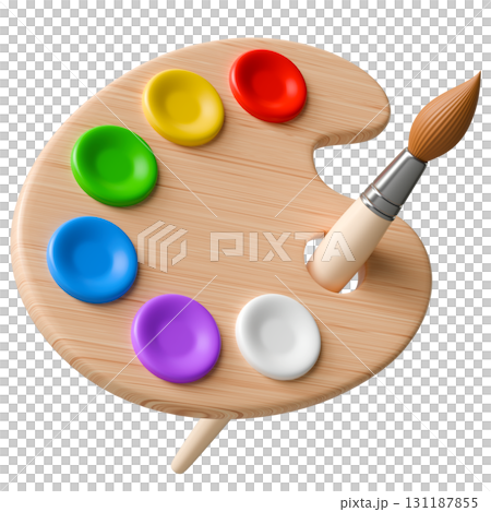 Palette With Colorful Paints And Brush 131187855