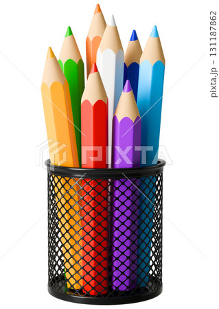Pencil Holder Full Of Sharpened Crayons 131187862