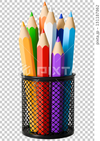 Pencil Holder Full Of Sharpened Crayons 131187862